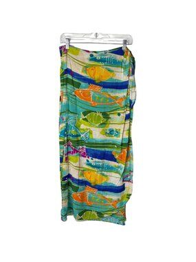 Jams World Womens XL Fish Print Wrap Skirt Vintage Colorful Summer Beachwear